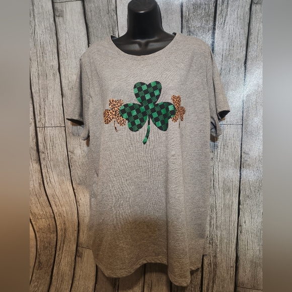 St. Patrick's Day Buffalo Plaid and Leopard‎ Print Clover Shirt - Picture 1 of 4